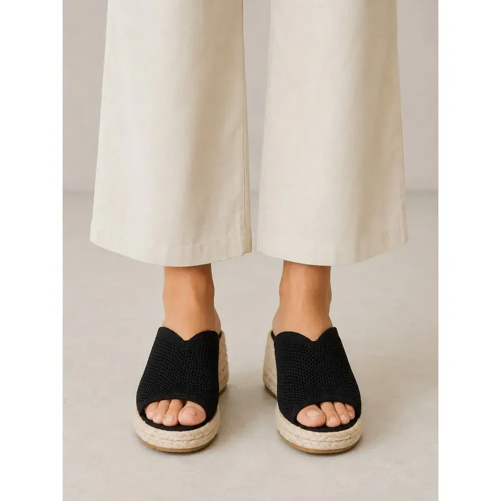 Eileen Fisher SZ 9.5 Tali Recycled Stretch Knit Espadrille Wedge Sandals